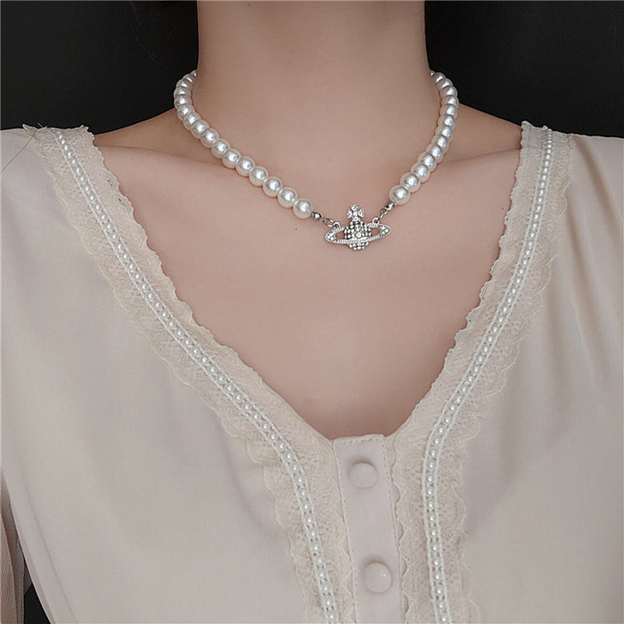 Wholesale Necklaces Alloy Flash Diamond Saturn Imitation Pearl (F) JDC-NE-ZhongY001