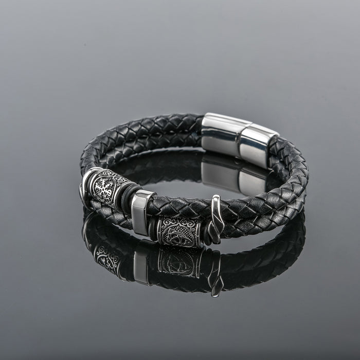 Wholesale New Men's Jewelry Stainless Steel Leather Rope Braided Bracelet JDC-BT-YiS001