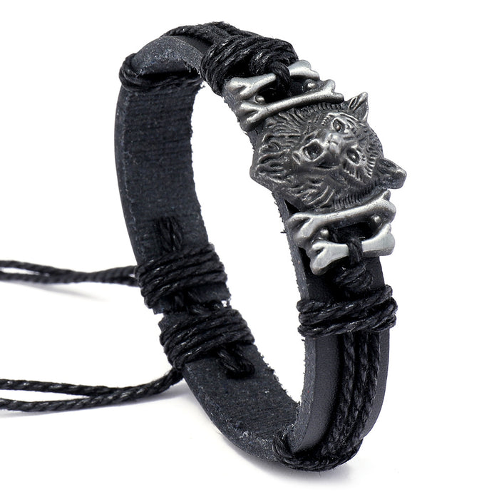 Wholesale Vintage Braided Leather Alloy Wolf Head Leather Bracelet JDC-BT-SaiH012