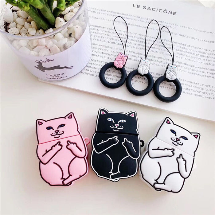 Wholesale Airpods1/2 Headphone Shell Silicone Cute Stereo Middle Finger Cat MOQ≥2 JDC-EPC-ATSR002