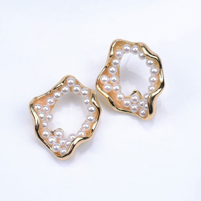 Wholesale alloy pearl geometry irregular earrings JDC-ES-QLan014