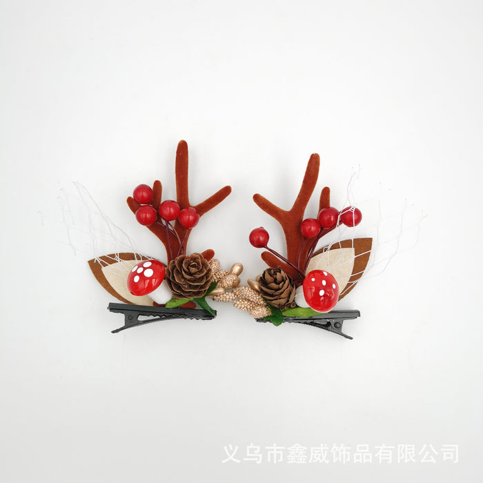 Wholesale Hair Clips Mixed Material Christmas Hair Clip Antlers MOQ≥10 JDC-HC-XinW001