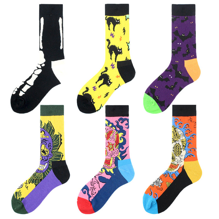 Wholesale Sock Polyester Cotton Medium Tube Colorful Ghost Bat Series JDC-SK-XiF002