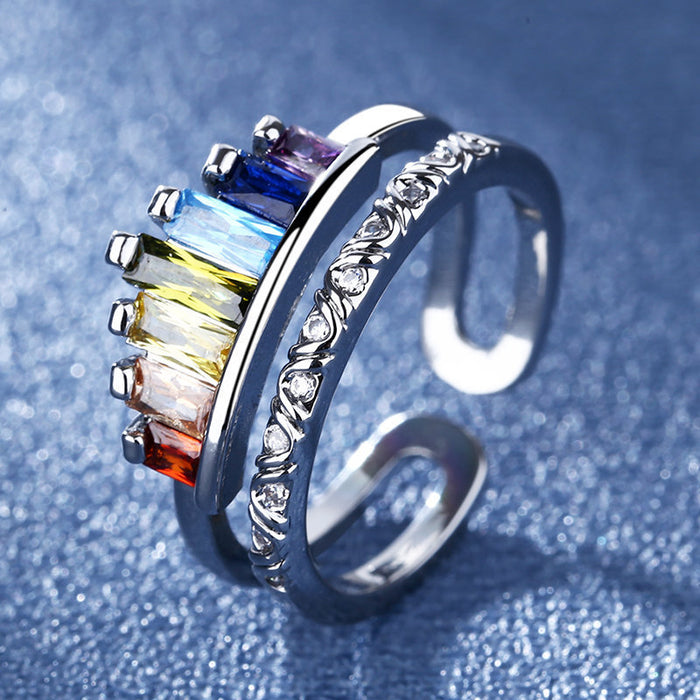 Wholesale Zircon Rainbow Crown Copper Adjustable Ring JDC-RS-BLX094
