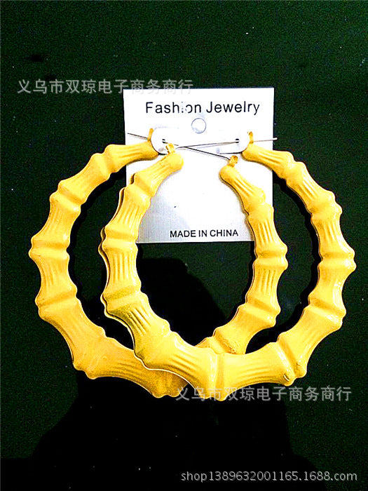 Wholesale Iron Oversized Colorful Fluorescent Bamboo Earrings MOQ≥2 JDC-ES-Shqion001