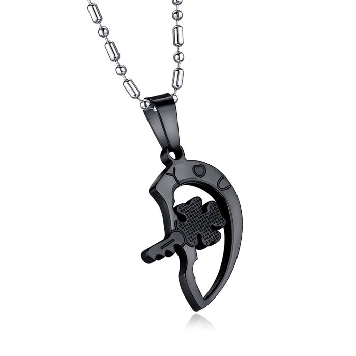 Wholesale Necklaces Titanium Steel Heart Black White Couple JDC-NE-GSSZH005