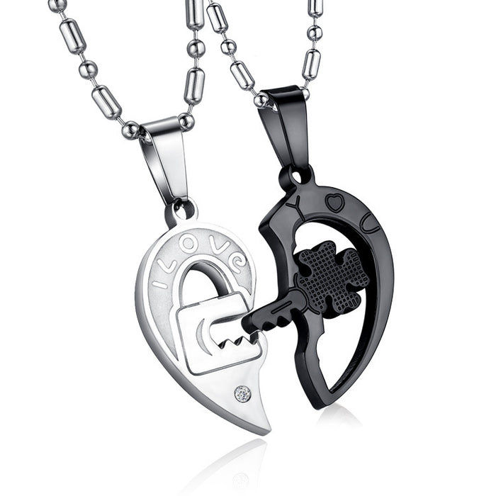 Wholesale Necklaces Titanium Steel Heart Black White Couple JDC-NE-GSSZH005