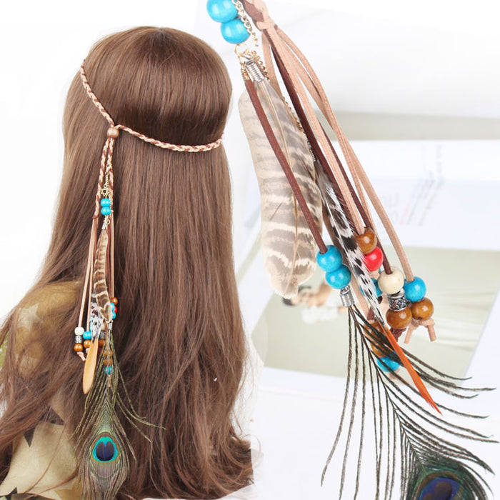 Clips de cabello al por mayor cuentas de color pavo real cuero de plumas colgante accesorios para cabello moq≥3 jdc-hc-fengj002