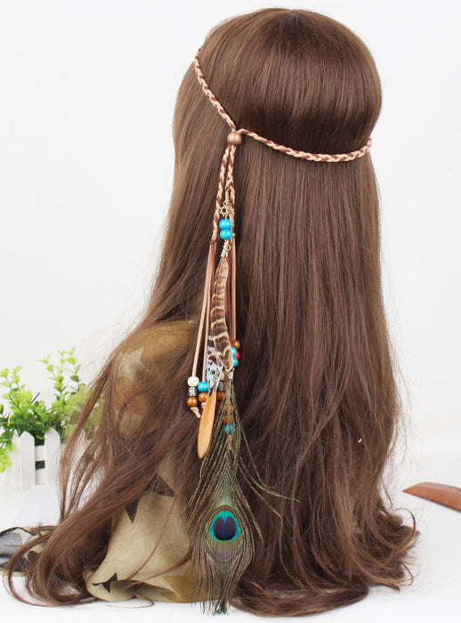 Clips de cabello al por mayor cuentas de color pavo real cuero de plumas colgante accesorios para cabello moq≥3 jdc-hc-fengj002