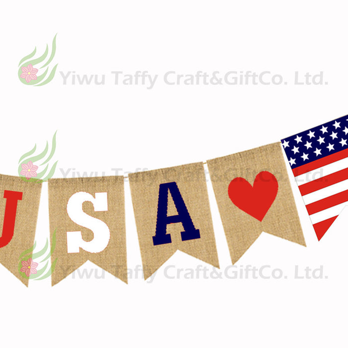 Wholesale 4th of July American National Day Party Pull Flower Flags Independence Day Burlap Swallowtail Flags MOQ≥10 JDC-OS-Daifei001