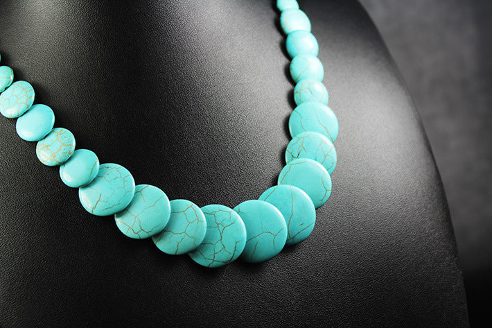 Wholesale Necklaces Alloy Turquoise Round Pendant MOQ≥2 JDC-NE-DianQ001