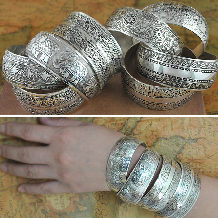 Ornamento de plata tibetano antiguo al por mayor abre Miao Silver Bracelet JDC-BT-YF007