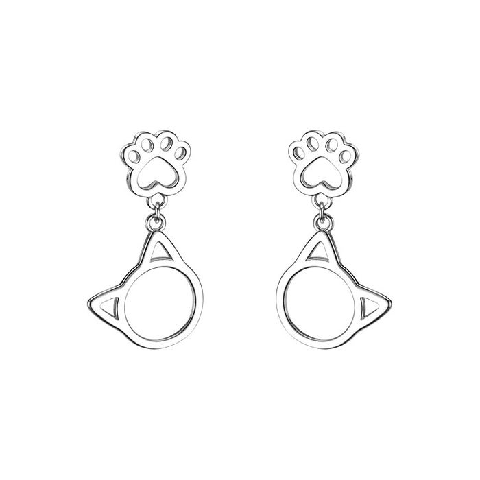 Wholesale earrings silver cat paw sweet girl MOQ≥2 JDC-ES-congz016