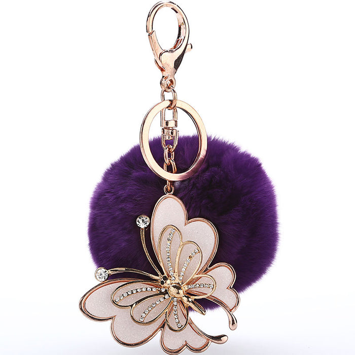 Wholesale Butterfly Diamond Zinc Alloy Hair Ball Keychain JDC-KC-MaiM002