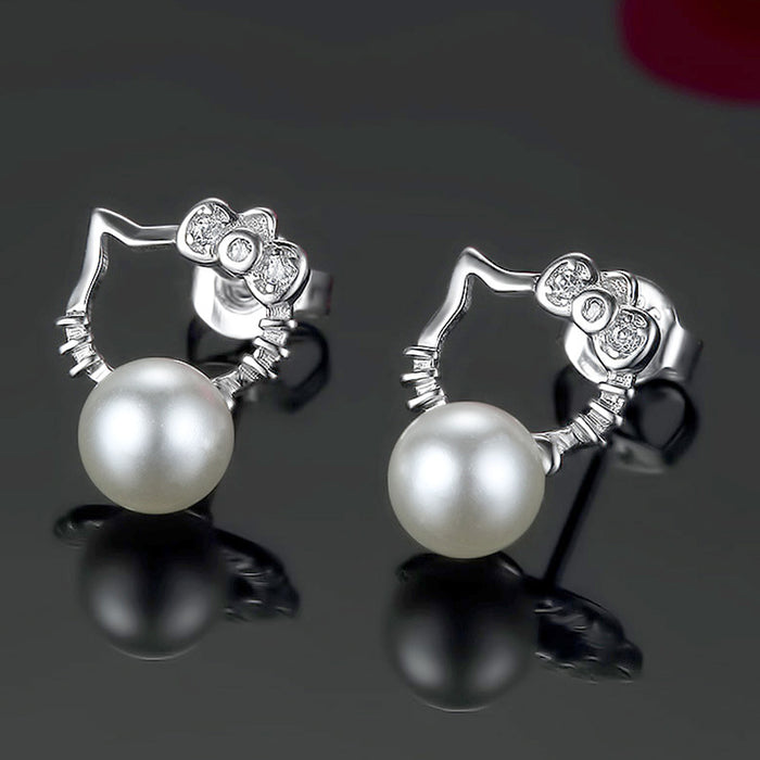 Wholesale ABS Imitation Pearl Cat Copper Earrings (M) JDC-ES-WeiH003