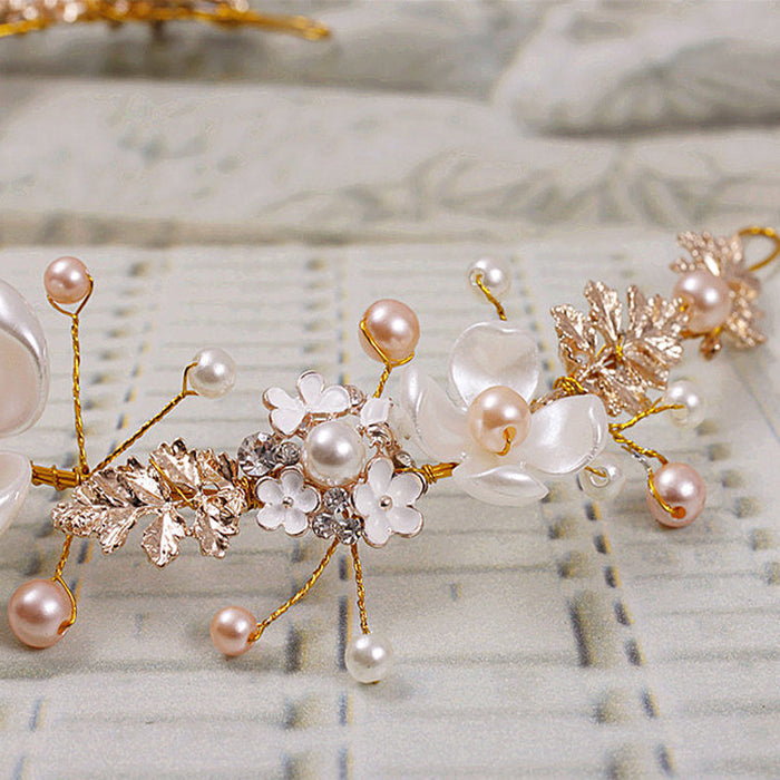 Wholesale Wedding Tiaras Bridal Hair Accessories Pearl Ceramic Gold MOQ≥2 JDC-HD-DengH001