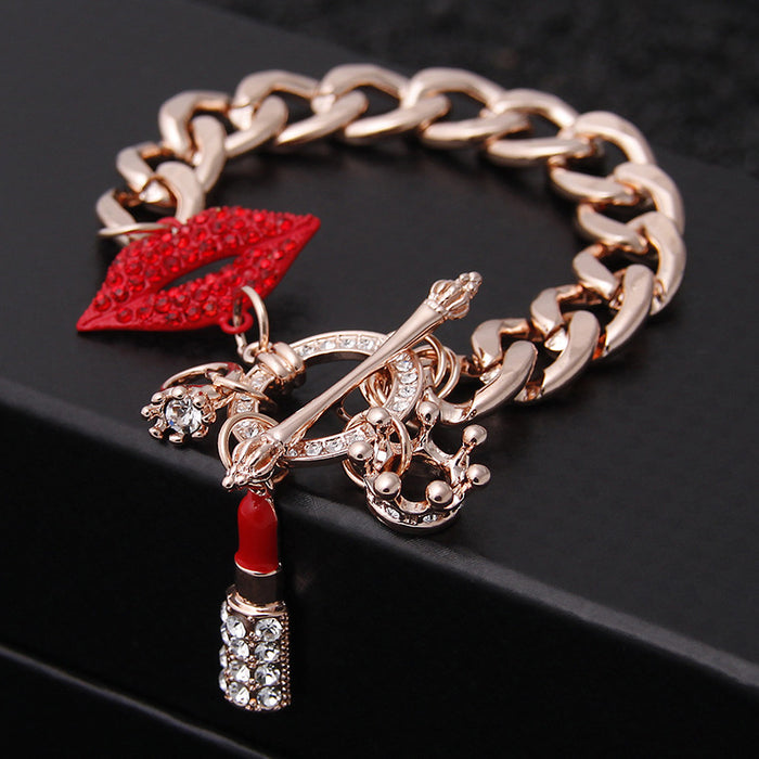 Wholesale Bracelet Alloy Diamond Red Lips Exaggerated Punk Style JDC-BT-Yuqin002