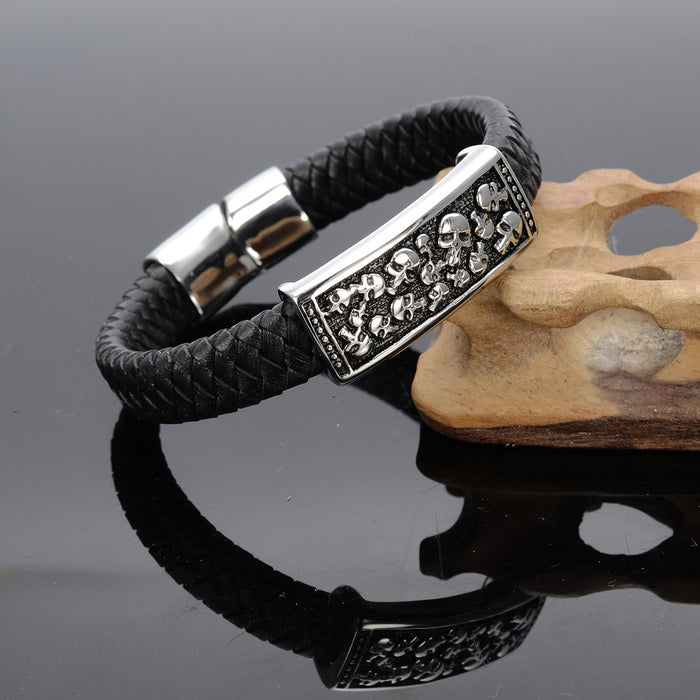 Wholesale Bracelet Titanium Steel Carved Skull Belt Men's Bracelet MOQ≥2 JDC-BT-HaiT002