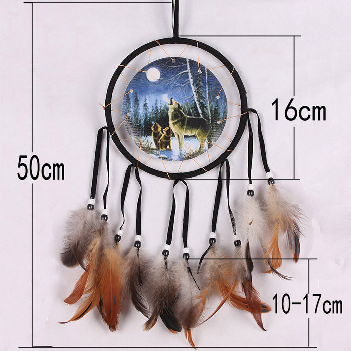 Jewelry WholesaleWholesale Indian Feather ABS Circle Wolf Totem Oil Painting Dreamcatcher MOQ≥2 JDC-DC-MengS017 Dreamcatcher 萌颂 %variant_option1% %variant_option2% %variant_option3%  Factory Price JoyasDeChina Joyas De China