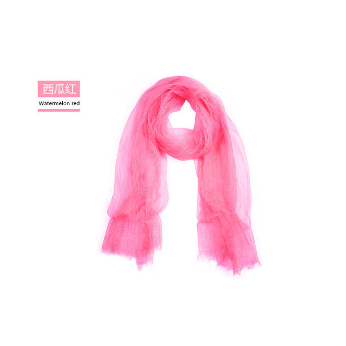 Wholesale Scarf Silk Pleated Solid Color Double Layer JDC-SF-Rulan004