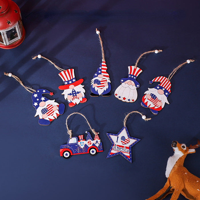 Wholesale Decorative Independence Day Wooden Hanging Ornament Faceless Gnome MOQ≥2 JDC-DCN-HB006
