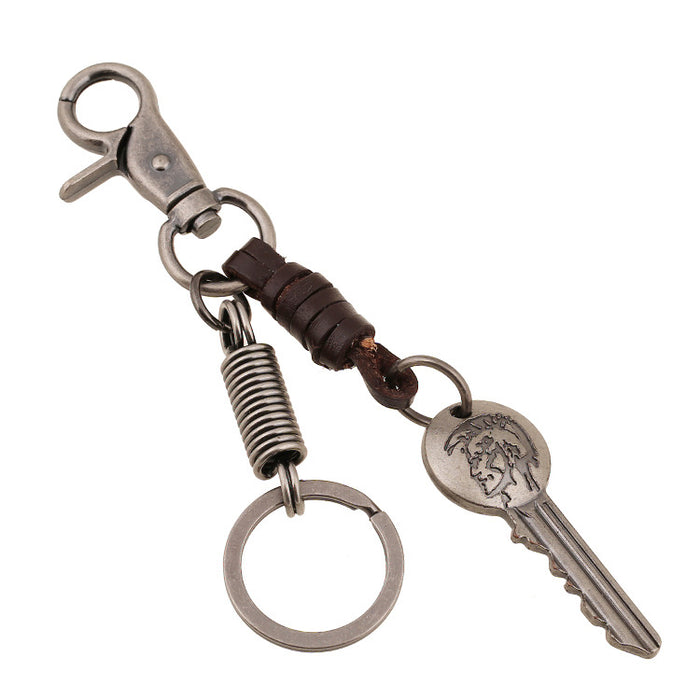 Wholesale Keychains For Backpacks cowhide men's vintage cowhide keychain alloy JDC-KC-PK012