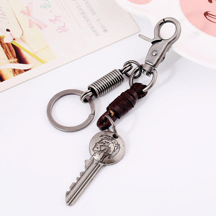 Wholesale Keychains For Backpacks cowhide men's vintage cowhide keychain alloy JDC-KC-PK012