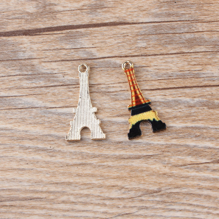 Wholesale Eiffel Tower Keychain Bulk Alloy DIY Drip Oil Printing Pattern 10pcs JDC-KC-XiaoLu001