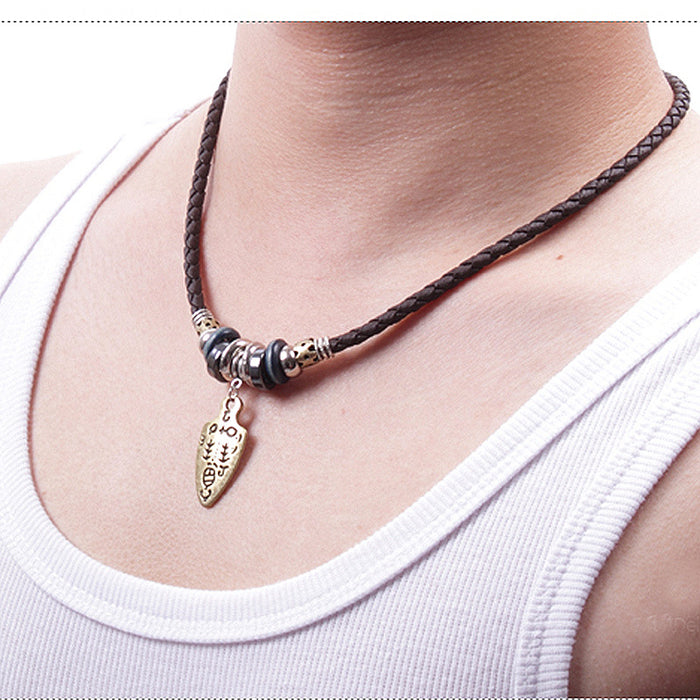 Wholesale pendant genuine leather rope ancient sword necklace leather rope braided necklace JDC-NE-QiN004