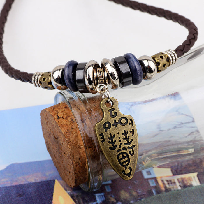 Wholesale pendant genuine leather rope ancient sword necklace leather rope braided necklace JDC-NE-QiN004