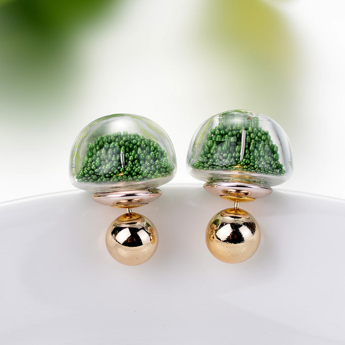 Wholesale Glass Double Sided Size Pearl Stud Earrings Candy Color MOQ≥12 JDC-ES-Songx027