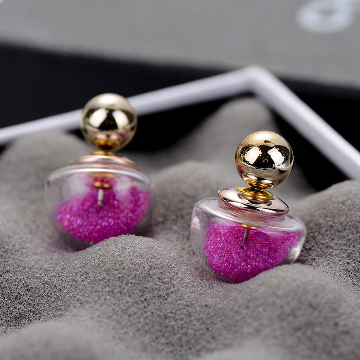 Wholesale Glass Double Sided Size Pearl Stud Earrings Candy Color MOQ≥12 JDC-ES-Songx027