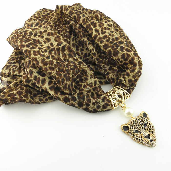 Wholesale Scarf Alloy Chiffon Leopard Headband Diamond Leopard Print JDC-SF-Longd001