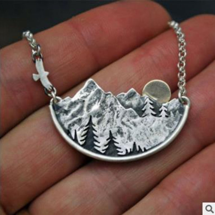 Wholesale wandering river valley sunset natural necklace silver plated pendant necklace MOQ≥2 JDC-NE-Fhong006