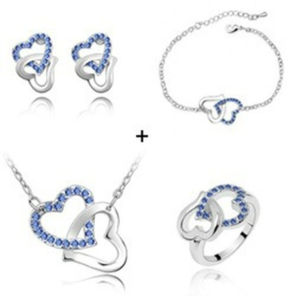 Wholesale Heart Rhinestone Alloy Bracelet Necklace Earrings Ring Set JDC-ES-Yaqian003