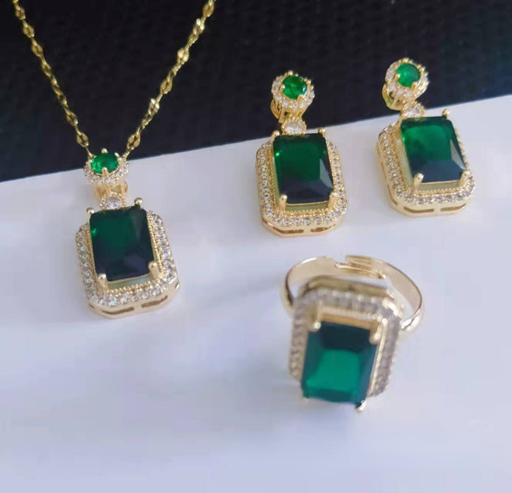 Pendientes al por mayor Cobre Emerald Crystal Zircon Collar Collar Joyería Joya MOQ≥2 JDC-ES-Youw001