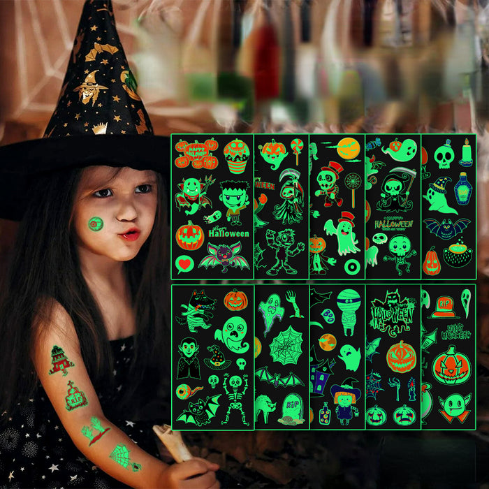 Pegatinas al por mayor Cartoón para niños Luminoso Halloween Pegatizas Tattao impermeables Juego de 10 piezas JDC-ST-Renyi002