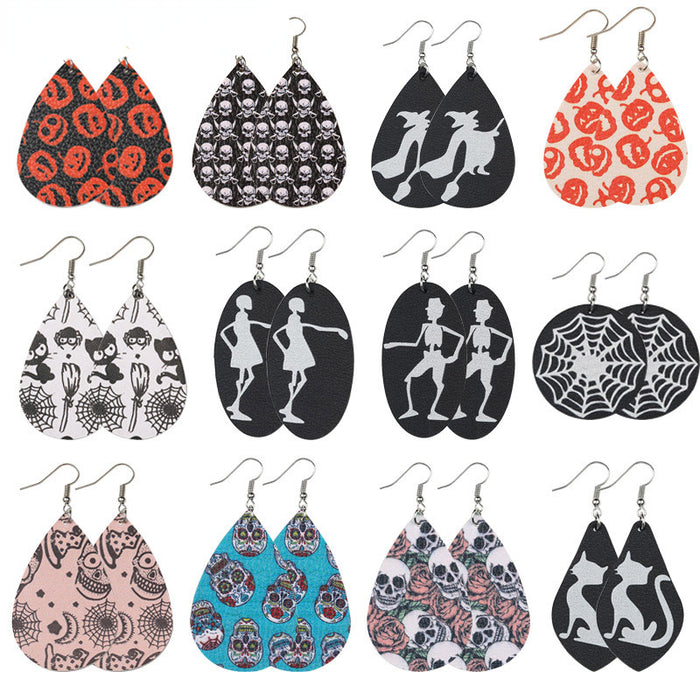 Wholesale Skull Witch Leather Earrings MOQ≥2 JDC-ES-Zhongn013