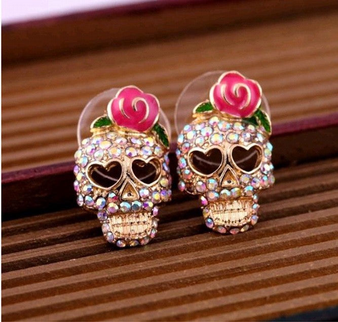 Jewelry WholesaleWholesale Wild Rose Skull Stud Earrings JDC-ES-JDie005 Earrings 简蝶 %variant_option1% %variant_option2% %variant_option3%  Factory Price JoyasDeChina Joyas De China