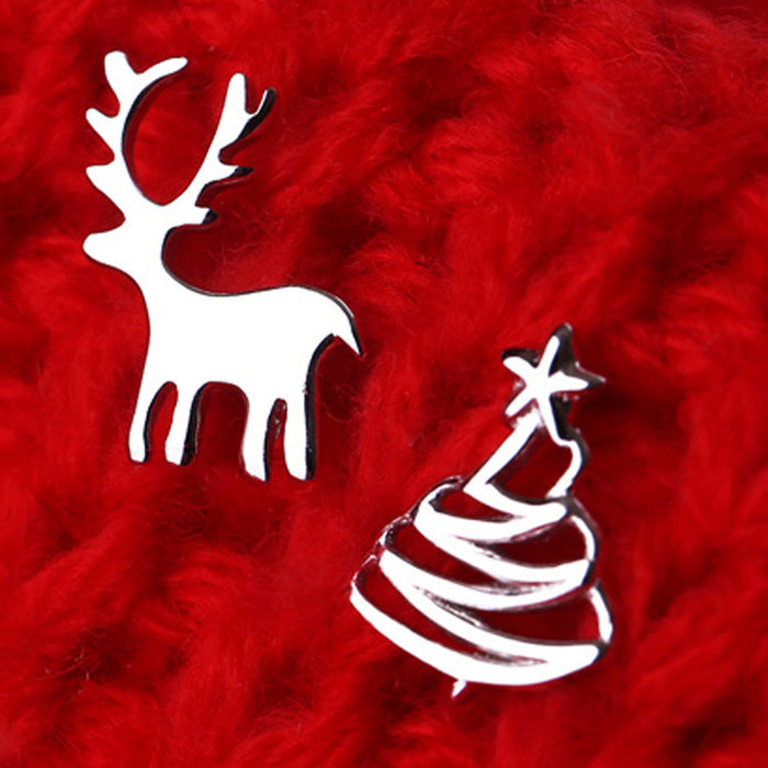 Wholesale Earrings Silver Fawn Christmas Tree Asymmetric Stud Earrings JDC-ES-Congz027