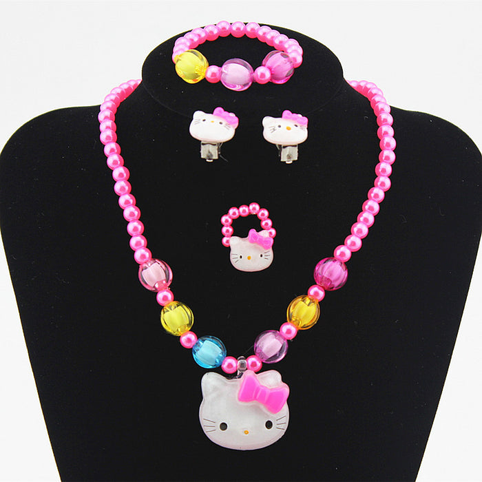 Wholesale Girls Necklace Bracelet Four Piece KT Cat Jewelry Set MOQ≥3 JDC-NE-Shangd004