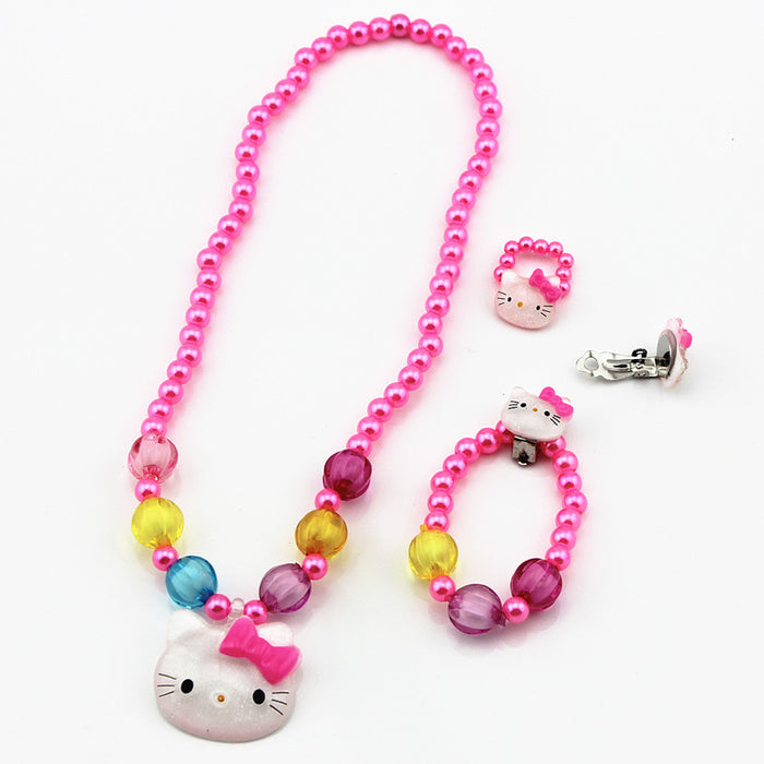 Wholesale Girls Necklace Bracelet Four Piece KT Cat Jewelry Set MOQ≥3 JDC-NE-Shangd004