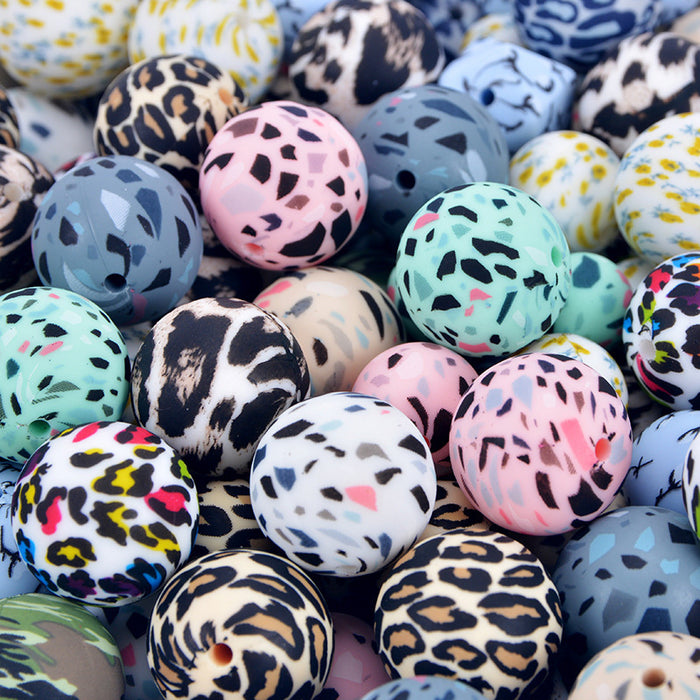 Wholesale DIY Water Transfer Silicone Beads 15mm Color Leopard Print Loose Beads MOQ≥50 JDC-DIY-BangX001
