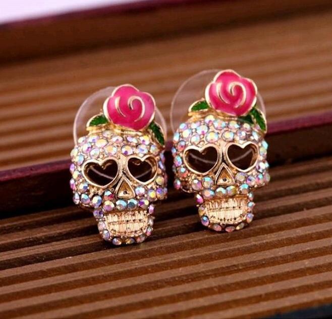 Wholesale Wild Rose Skull Stud Earrings JDC-ES-JDie005