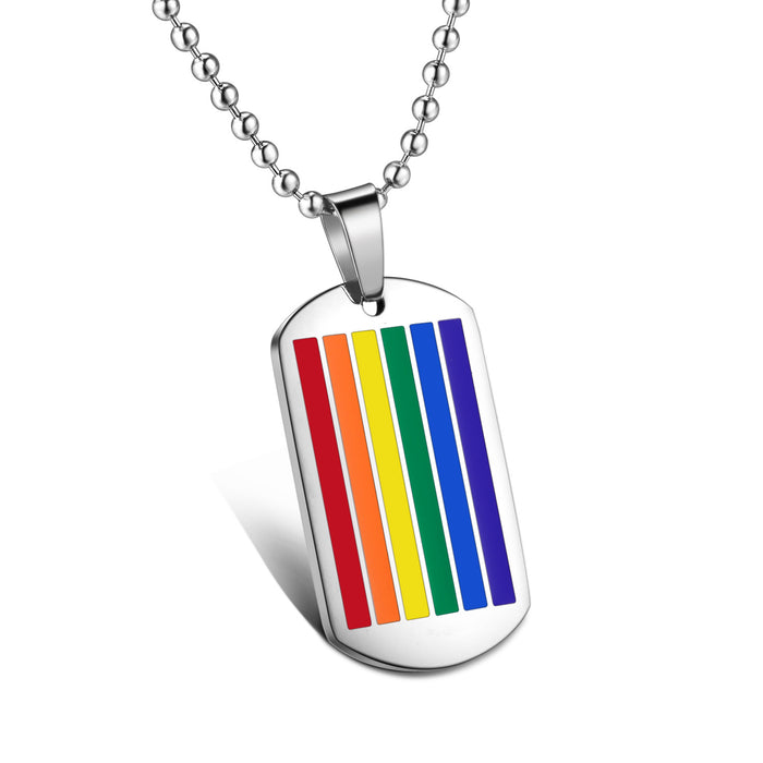 Wholesale 6 Colors Epoxy Color Titanium Steel Pendant Rainbow Gay Necklace JDC-NE-GeJ007