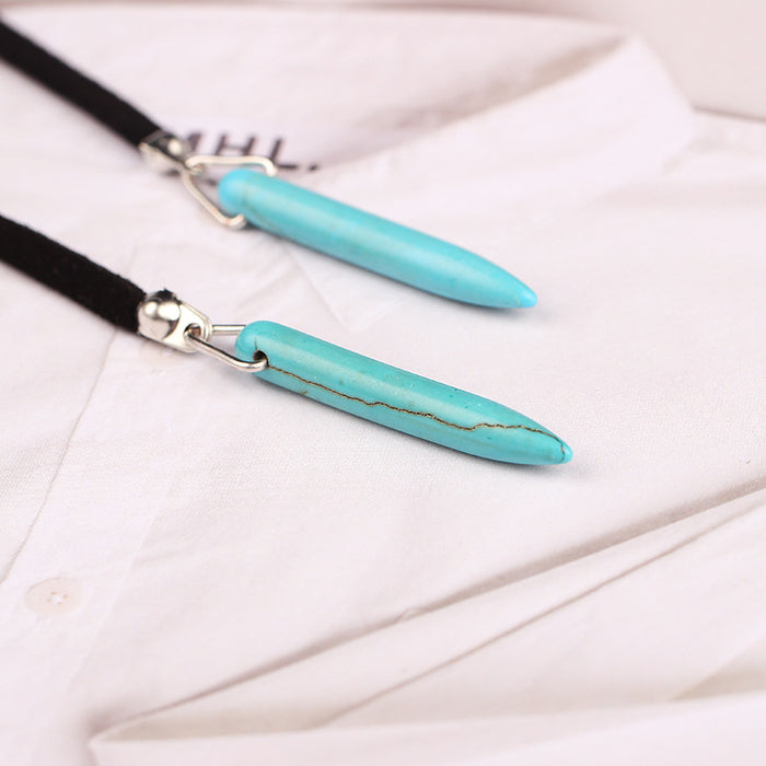 Wholesale Necklaces Flannel Natural Stone Turquoise Pendant Sweater Chain MOQ≥2 JDC-NE-YiR004