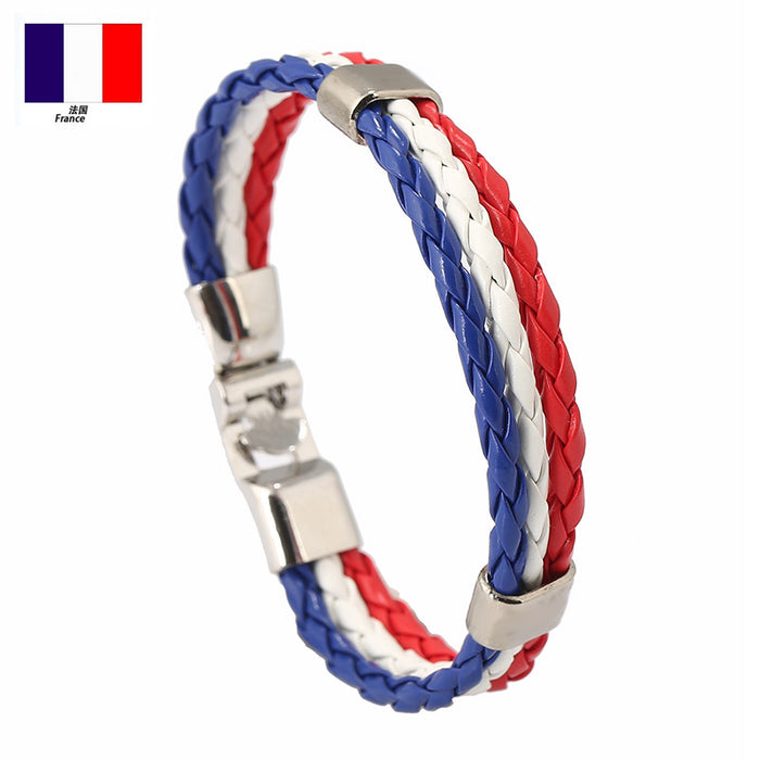 Wholesale Bracelet Woven Flag Flag Color Leather Bracelet PU Imitation Leather World Cup Country JDC-BT-PK028