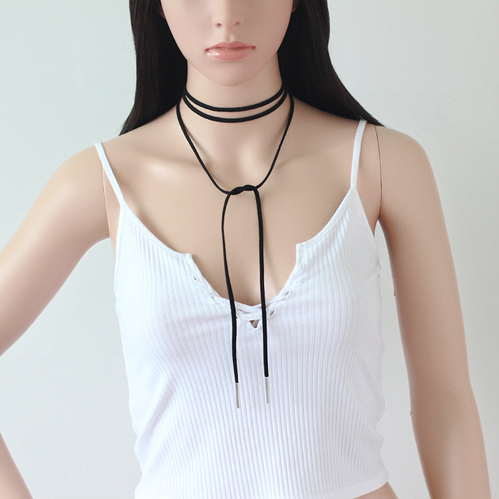 Wholesale Necklaces Korean velvet fashion straps long bow necklace clavicle chain MOQ≥2 JDC-NE-YiR003