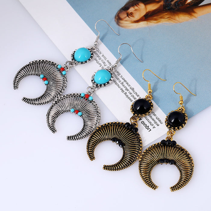 Wholesale earrings alloy moon curved inlaid rice beads MQO≥2 JDC-ES-zhuoq011