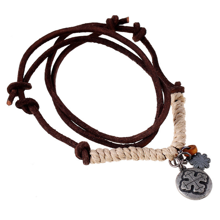 Wholesale Vintage Leather Alloy Hemp Rope Men's Necklace JDC-NE-PK004